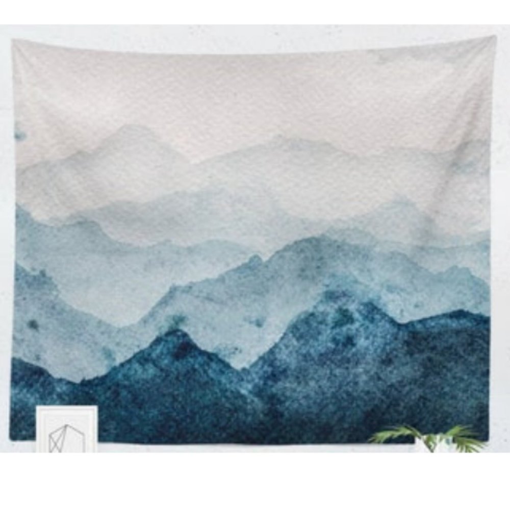 Watercolor Blue Mountain Wall Tapestry